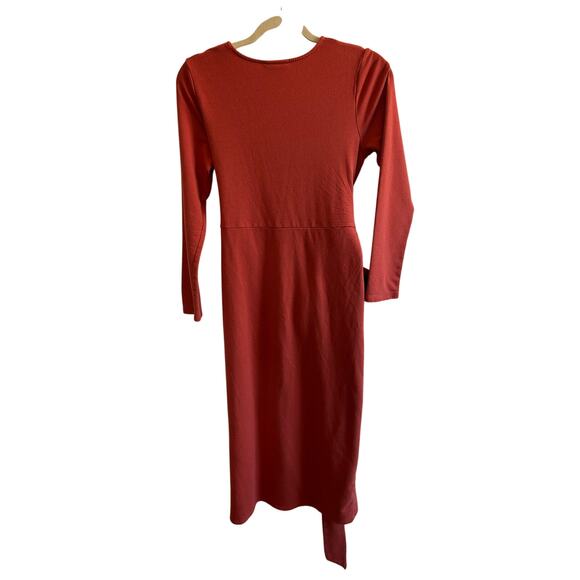 J. Jill Pure Jill Brick Red Jersey Knit Side Slit Midi Dress Petite Small - Picture 3 of 3